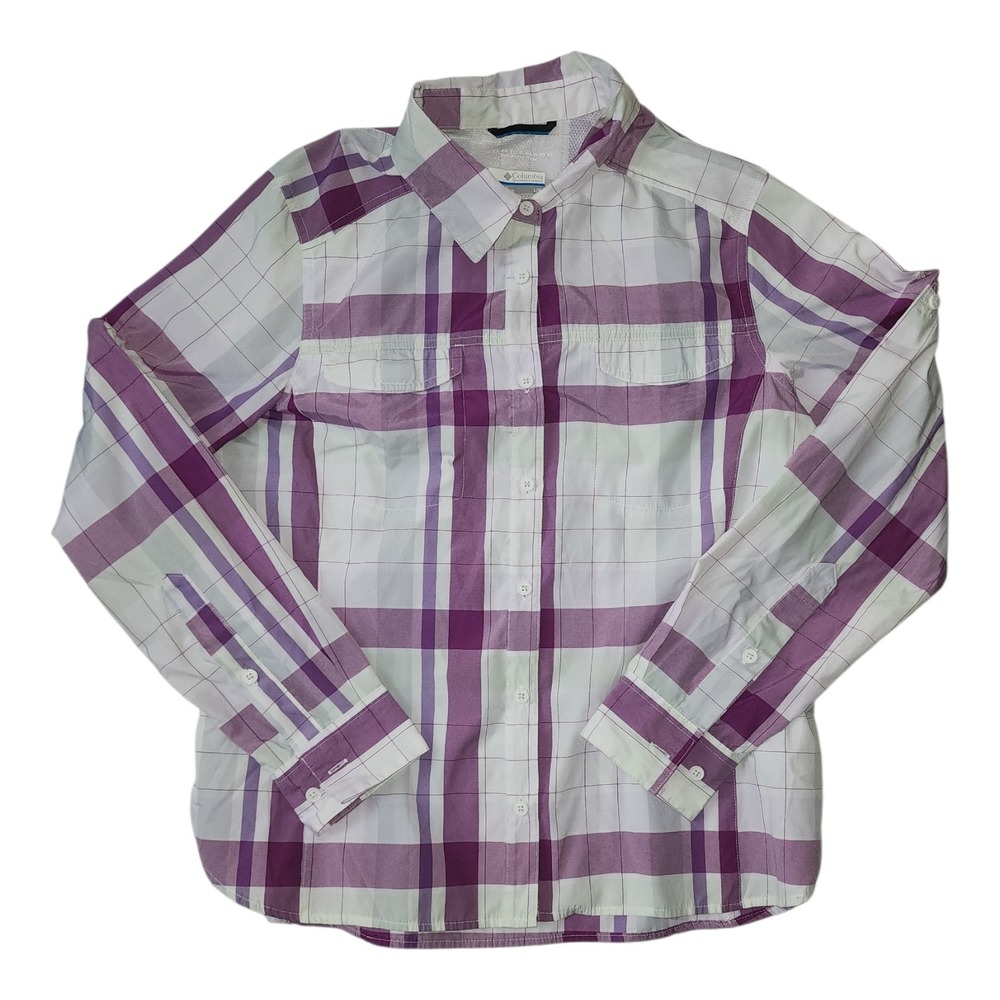 Columbia Shirt Womens Size L Large Purple Silver Ridge Omni Shade Button Down‎